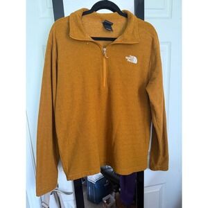 The North Face Mens Quarter Zip Fleece Pullover Mustard Yellow Textured Large